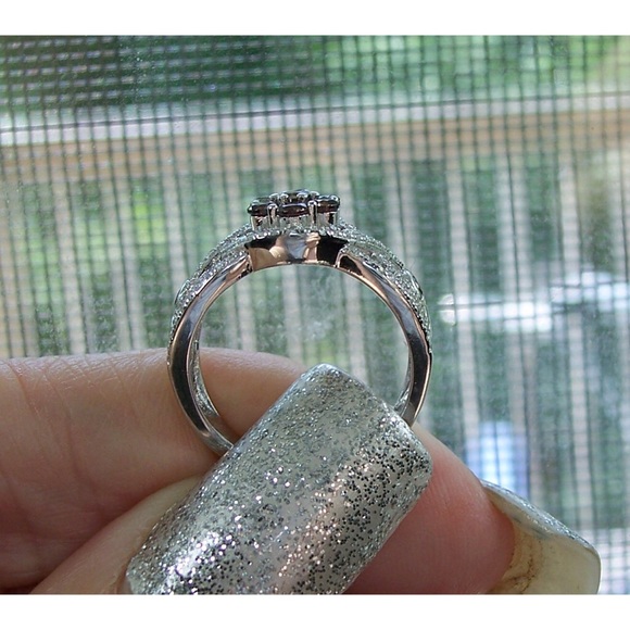 925 STERLING SILVER Chocolate Cubic Zirconia Cluster Ring - Picture 7 of 14